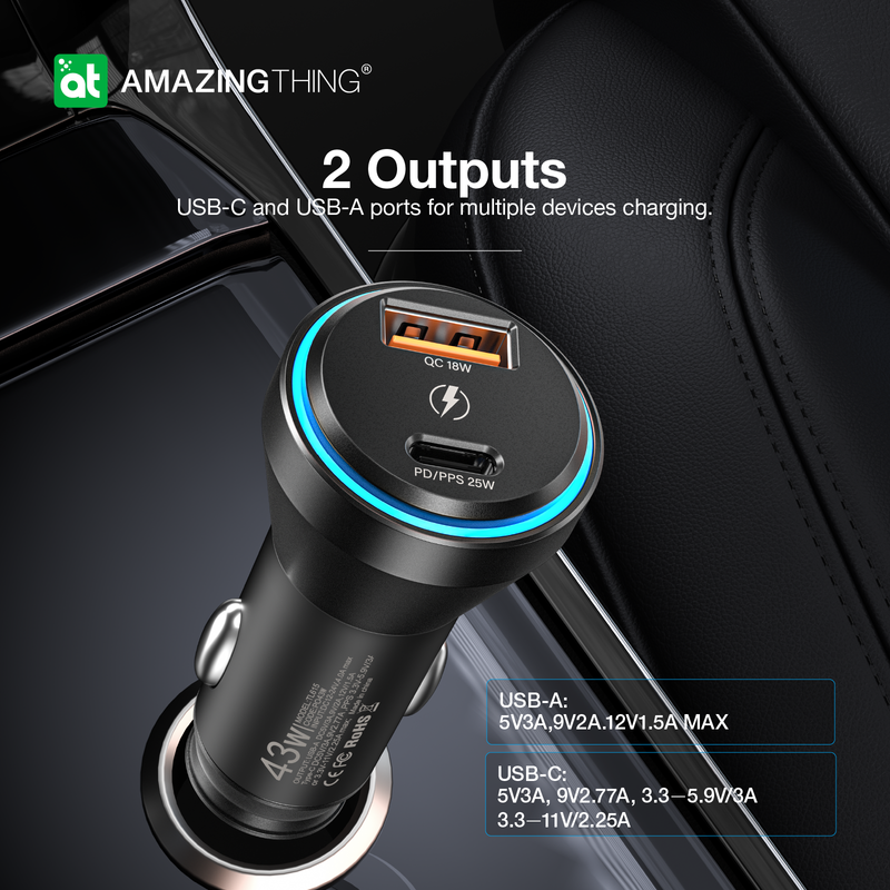 FlexiPower Pro 43W Dual-port Car Fast Charger