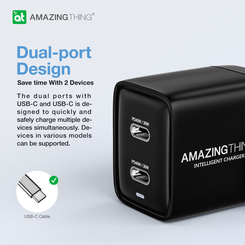 SPEED PRO Dual USB-C Ports Wall Charger PD 40W