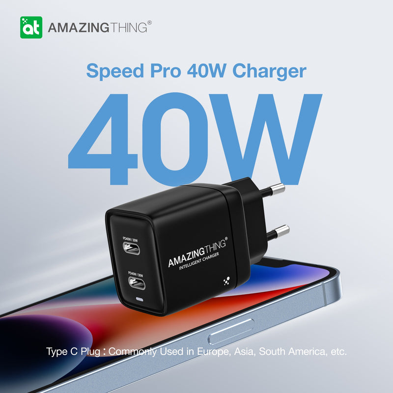 SPEED PRO Dual USB-C Ports Wall Charger PD 40W