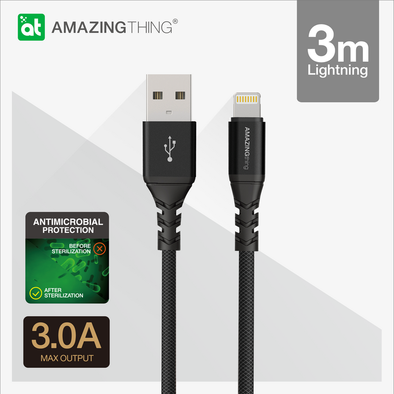 USB-A 轉 Lightning 3M POWERMAX PLUS 抗菌充電傳輸線 MFi 許可證