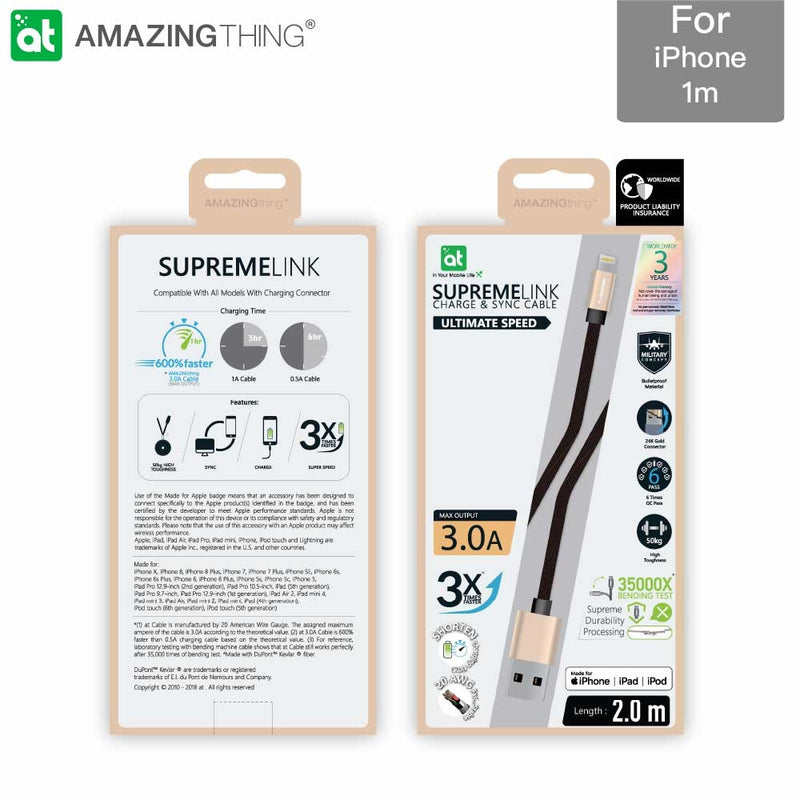 SUPREMELINK Power Max Lightning 轉 USB-A 充電線 1m